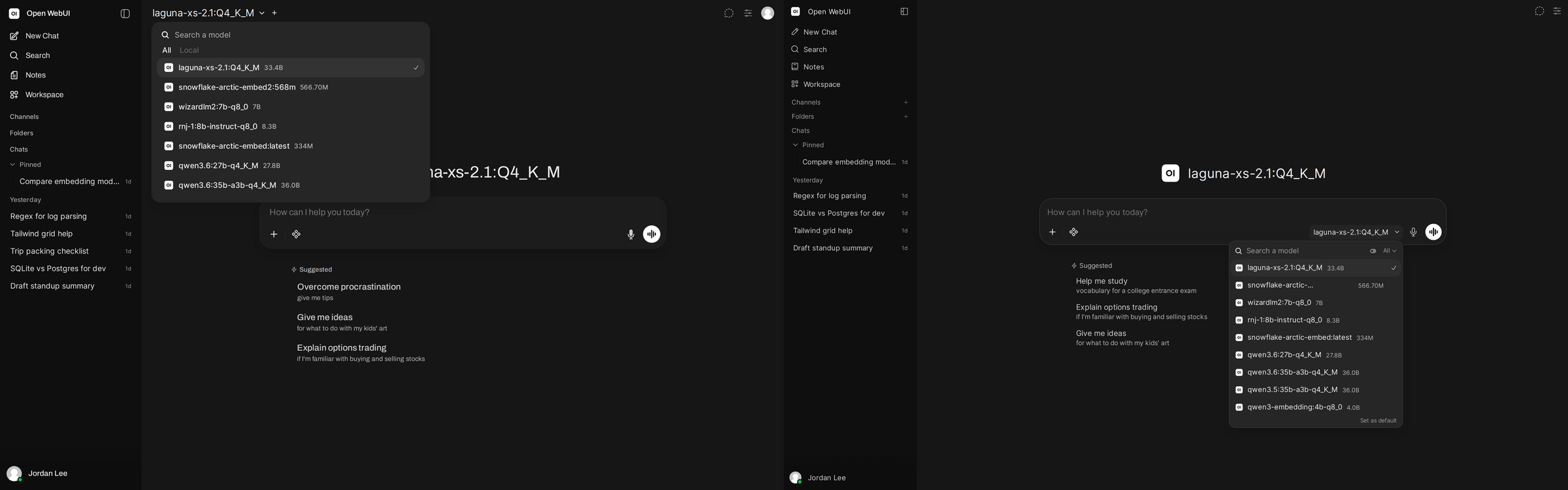 The selector open in both versions: a header dropdown in v0.10.2 and a panel rising from the input in v0.11.0
