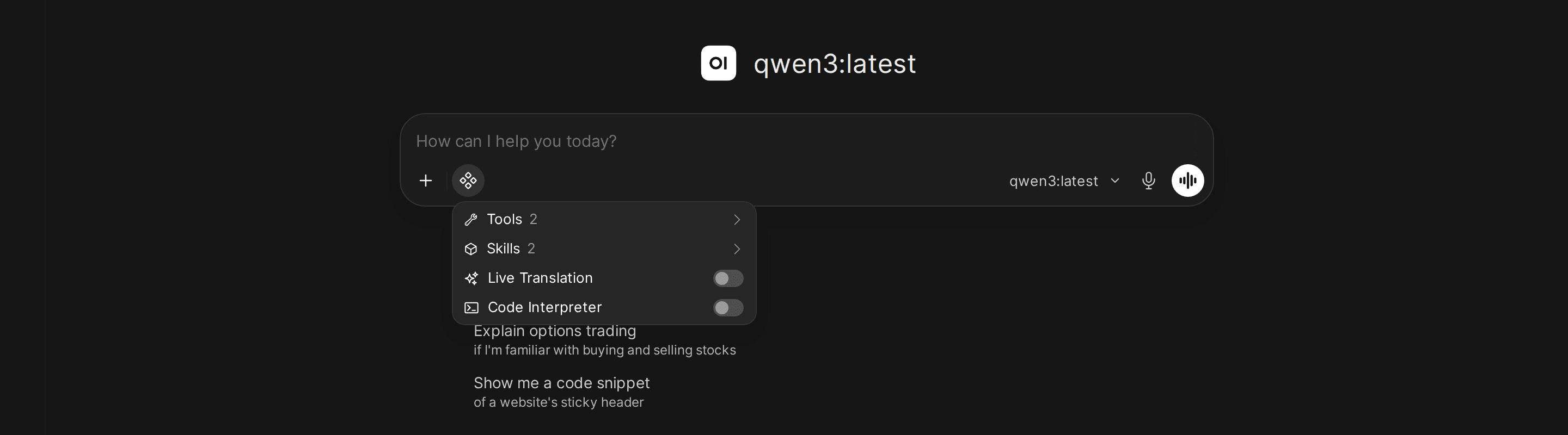 A toggleable filter switch shown in the Open WebUI chat interface